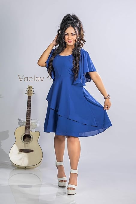 Blue Breeze Double Layer Umbrella Sleeve Dress - Elegant Summer Fashion for Women