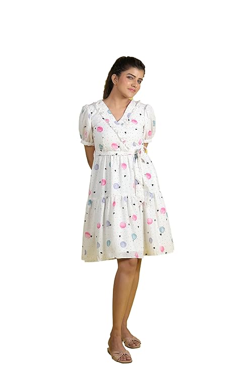 Women’s Summer Fit and Flare Flamingo White Dress - Double Georgette Blend, Elegant and Comfortable Short Dresses