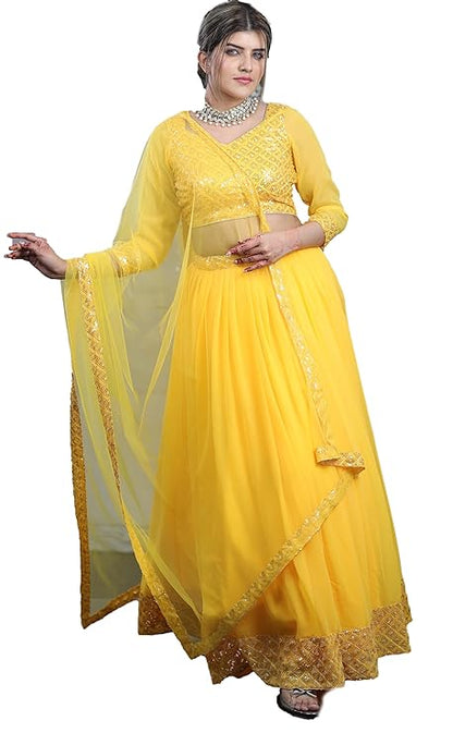 Sunny Splendor: Elegant Yellow Georgette Lehenga for Women - Perfect for Weddings & Special Occasions