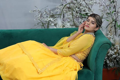 Sunny Splendor: Elegant Yellow Georgette Lehenga for Women - Perfect for Weddings & Special Occasions