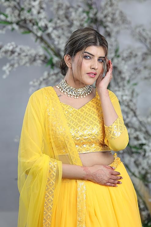 Sunny Splendor: Elegant Yellow Georgette Lehenga for Women - Perfect for Weddings & Special Occasions