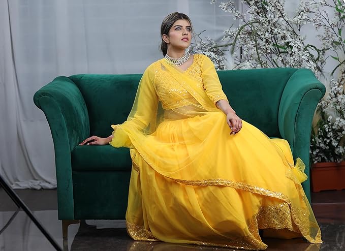 Sunny Splendor: Elegant Yellow Georgette Lehenga for Women - Perfect for Weddings & Special Occasions