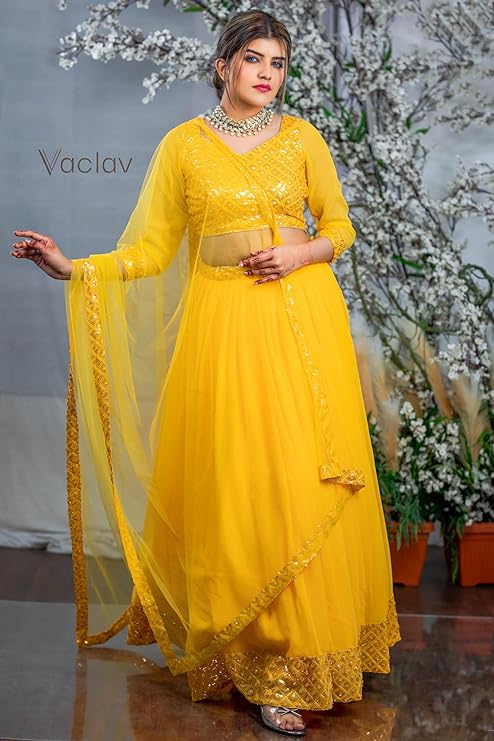 Sunny Splendor: Elegant Yellow Georgette Lehenga for Women - Perfect for Weddings & Special Occasions